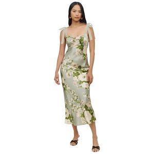 Reformation Alene Green Floral Silk Dress in Tarragon Size 6 Formal Gala Wedding